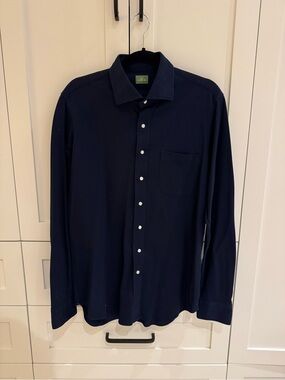 Sid Mashburn Navy Pique Cotton Long Sleeve Shirt Men’s
